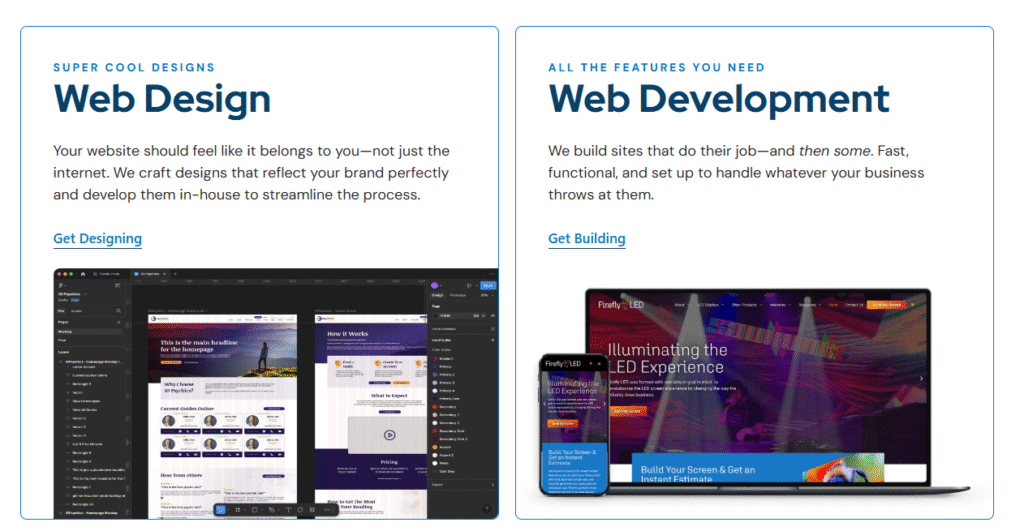 Web design and web development service examples