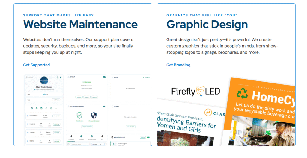 Website maintenance and graphic design service examples