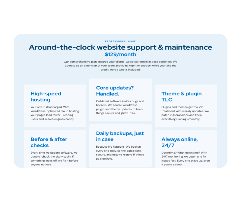 Support and maintenance plan section after redesign