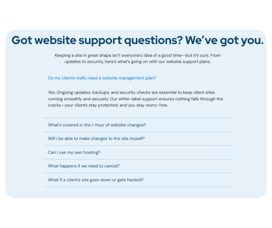 Support questions section after redesign