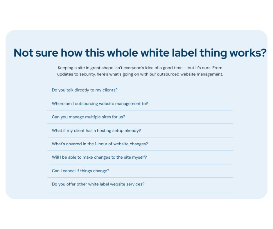 FAQ section before redesign