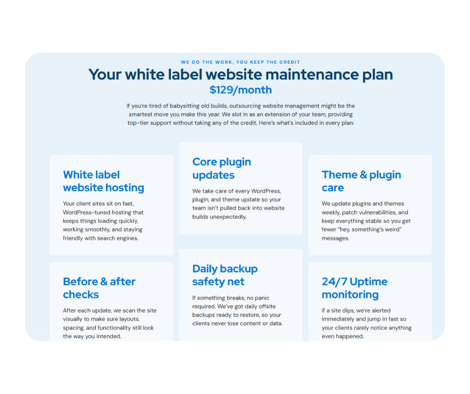 Maintenance plan section before redesign