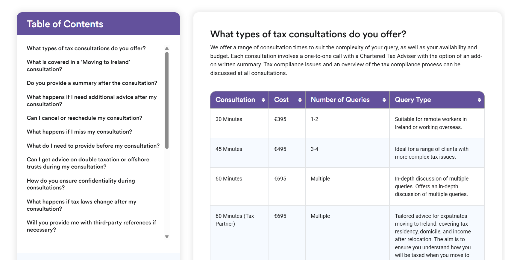 Expat Taxes website copywriting example