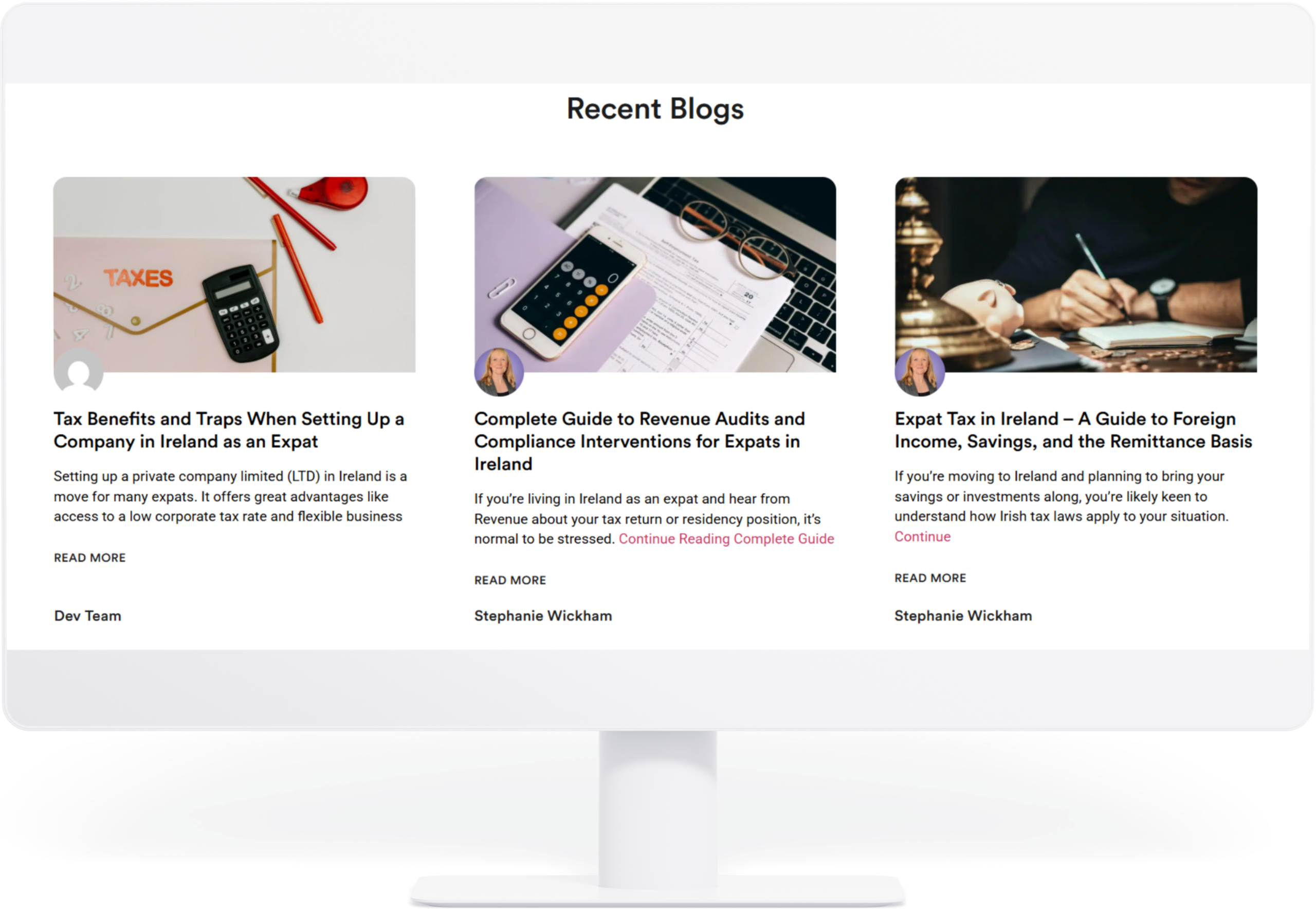 Expat Taxes blog page shown on a desktop monitor