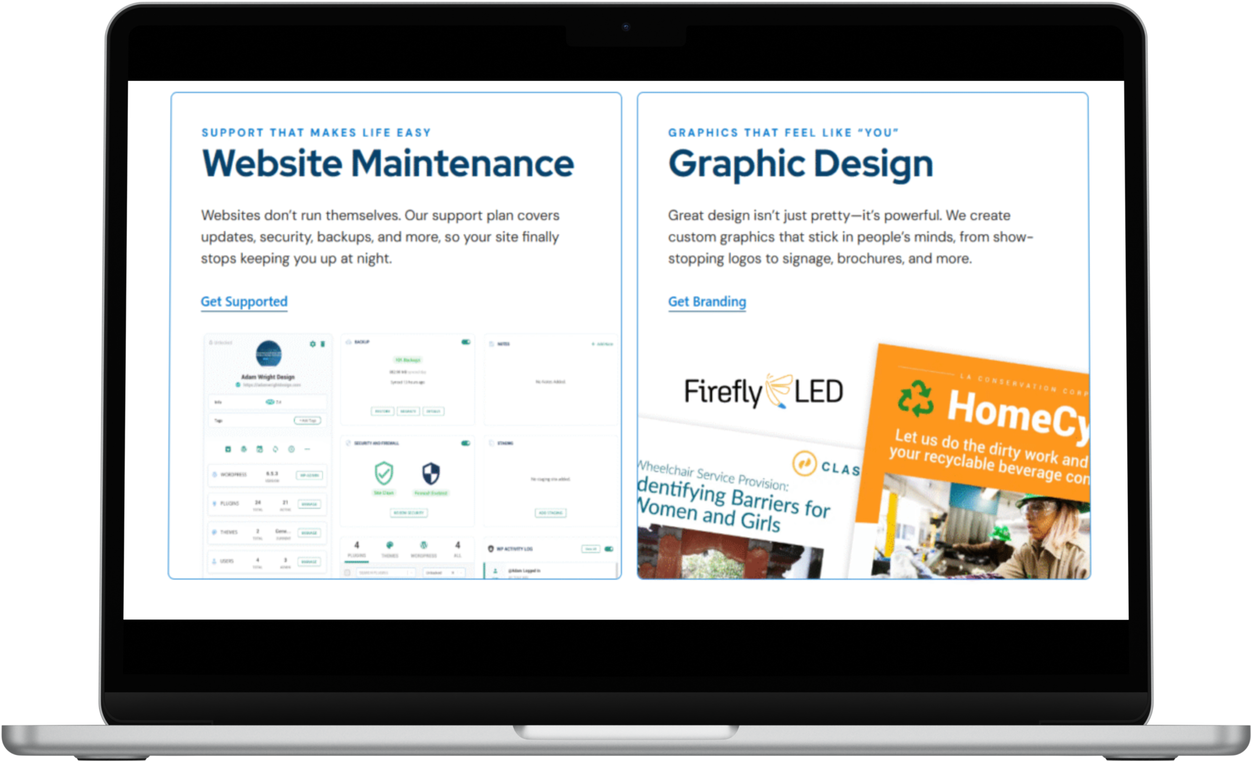 Website services shown on a laptop screen